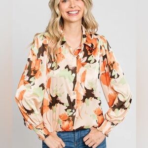 Elleborn Floral Blouse - Orange and Green